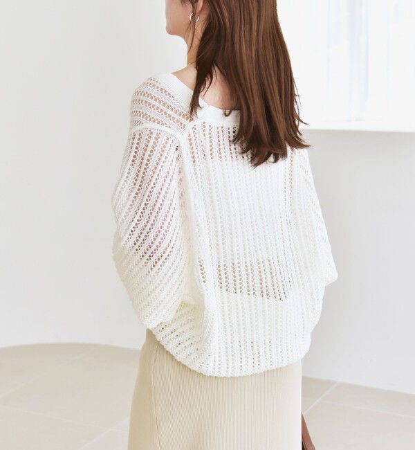 quaranciel「quaranciel:〈手洗い可能〉ラミー ミックス メッシュ シアー オーバーサイズ カーディガン」|カーディガン|