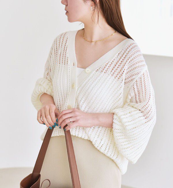 quaranciel「quaranciel:〈手洗い可能〉ラミー ミックス メッシュ シアー オーバーサイズ カーディガン」|カーディガン|