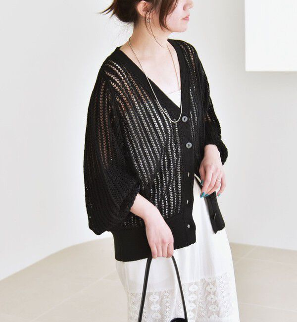 quaranciel「quaranciel:〈手洗い可能〉ラミー ミックス メッシュ シアー オーバーサイズ カーディガン」|カーディガン|