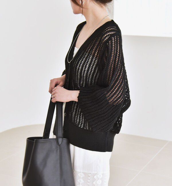 quaranciel「quaranciel:〈手洗い可能〉ラミー ミックス メッシュ シアー オーバーサイズ カーディガン」|カーディガン|