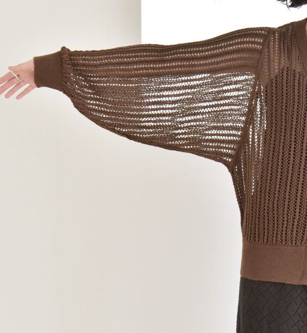 quaranciel「quaranciel:〈手洗い可能〉ラミー ミックス メッシュ シアー オーバーサイズ カーディガン」|カーディガン|