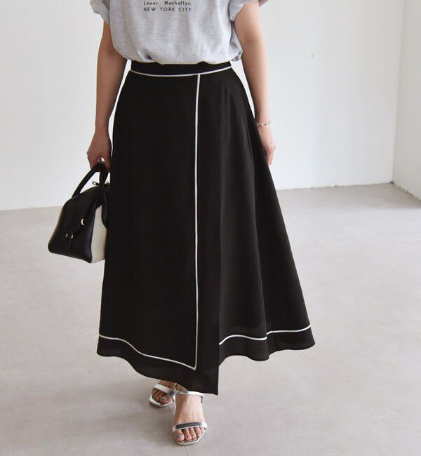 quaranciel「quaranciel:〈洗濯機可能〉パイピング Aライン ラップ スカート」|スカート|
