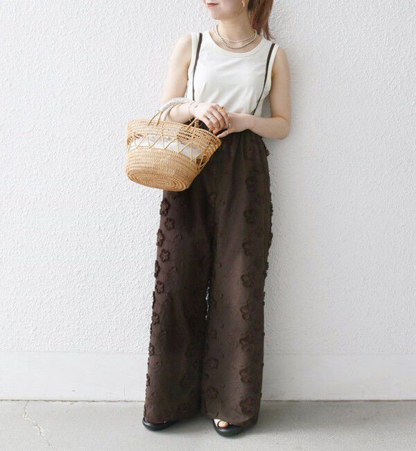 SHIPS any「SHIPS any:〈手洗い可能〉3D フラワー エンブロイダリー ギャザー サロペット」|オールインワン|ブラウン