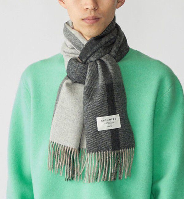 SHIPS「SHIPS: カシミヤ ダブルフェイス チェック マフラー」|マフラー|グレー