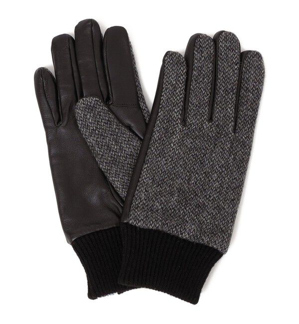 SHIPS any「SHIPS any:〈スマホ/タッチパネル対応〉MOON ツイード/レザー コンビ リブ グローブ◇」|手袋|