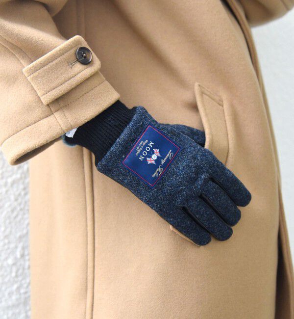 SHIPS any「SHIPS any:〈スマホ/タッチパネル対応〉MOON ツイード/レザー コンビ リブ グローブ◇」|手袋|ネイビー