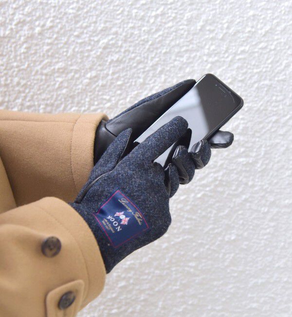 SHIPS any「SHIPS any:〈スマホ/タッチパネル対応〉MOON ツイード/レザー コンビ リブ グローブ◇」|手袋|