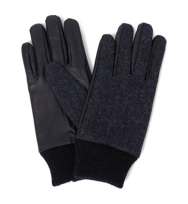 SHIPS any「SHIPS any:〈スマホ/タッチパネル対応〉MOON ツイード/レザー コンビ リブ グローブ◇」|手袋|