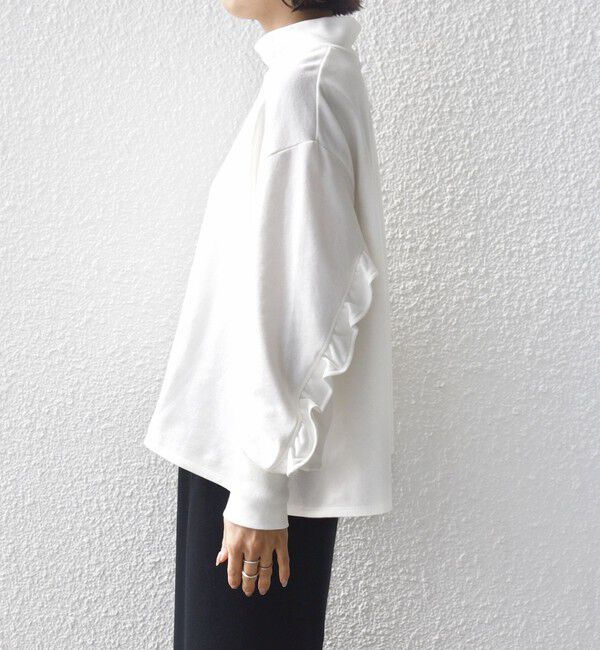 SHIPS for women「《予約》【WEB限定】〈手洗い可能〉モックネック 袖 フリル デザイン ミニ 裏毛 プルオーバー」|Tシャツ・カットソー|