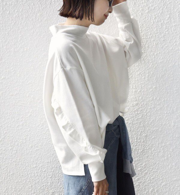 SHIPS for women「《予約》【WEB限定】〈手洗い可能〉モックネック 袖 フリル デザイン ミニ 裏毛 プルオーバー」|Tシャツ・カットソー|