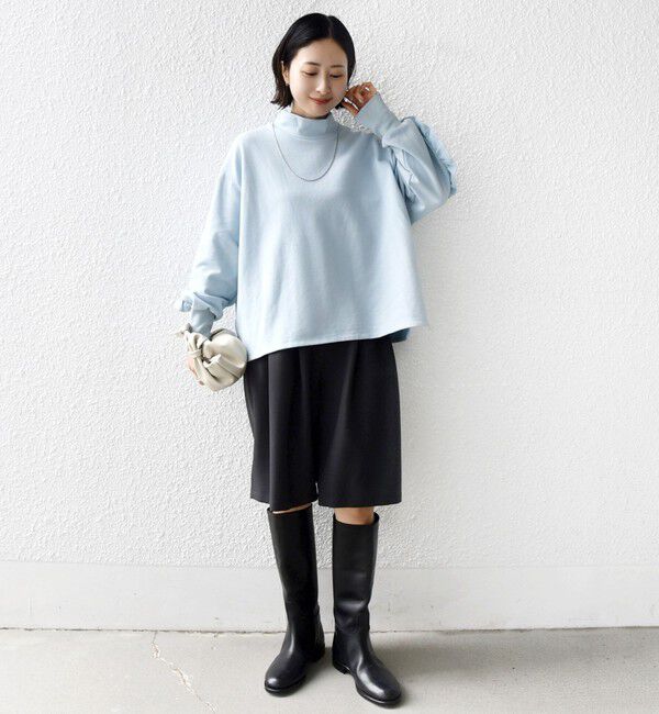 SHIPS for women「《予約》【WEB限定】〈手洗い可能〉モックネック 袖 フリル デザイン ミニ 裏毛 プルオーバー」|Tシャツ・カットソー|