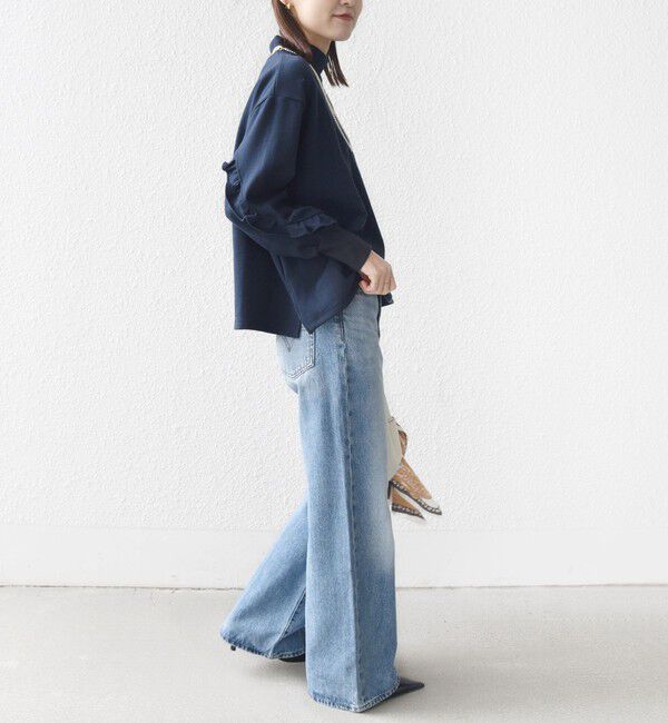 SHIPS for women「《予約》【WEB限定】〈手洗い可能〉モックネック 袖 フリル デザイン ミニ 裏毛 プルオーバー」|Tシャツ・カットソー|