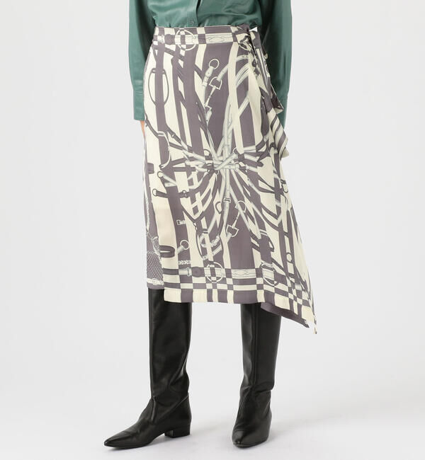 TOMORROWLAND BUYING WEAR「TOMORROWLAND スカーフプリントスカート」|フレア|14 グレー系