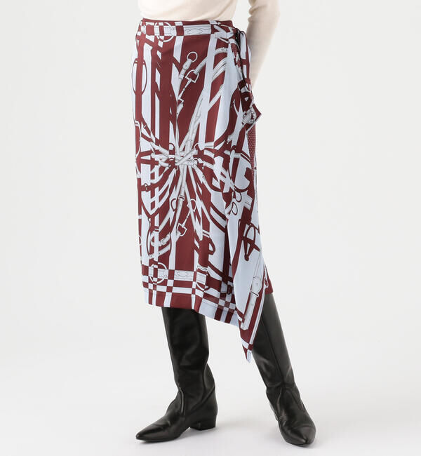 TOMORROWLAND BUYING WEAR「TOMORROWLAND スカーフプリントスカート」|フレア|38 ダークレッド系