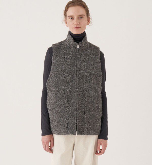 GALERIE VIE「アルパカウールツイード スタンドカラーベスト」|ダウンベスト・ベスト|