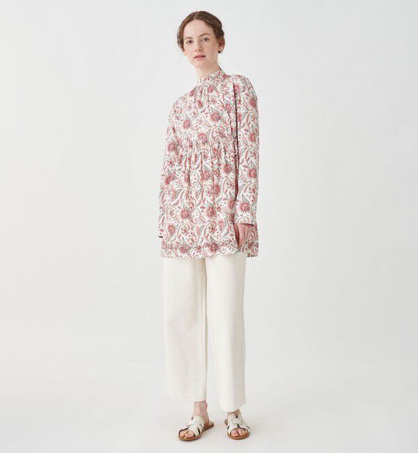 SOULEIADO「コットンサテンプリント チュニックブラウス」|シャツ・ブラウス|