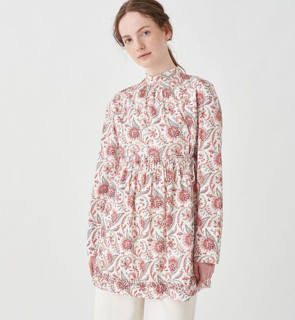 SOULEIADO「コットンサテンプリント チュニックブラウス」|シャツ・ブラウス|