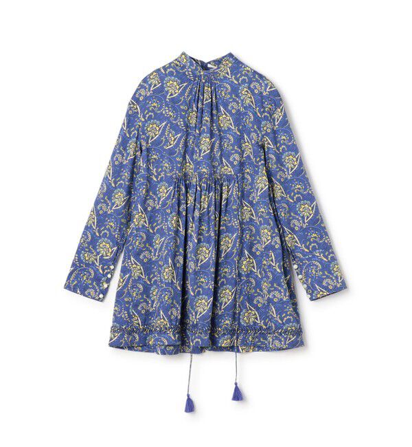 SOULEIADO「コットンサテンプリント チュニックブラウス」|シャツ・ブラウス|66 ブルー系