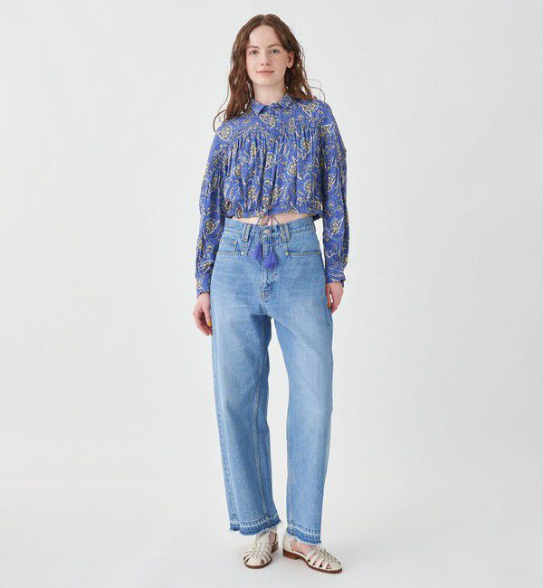 SOULEIADO「コットンサテンプリント クロップドブラウス」|シャツ・ブラウス|