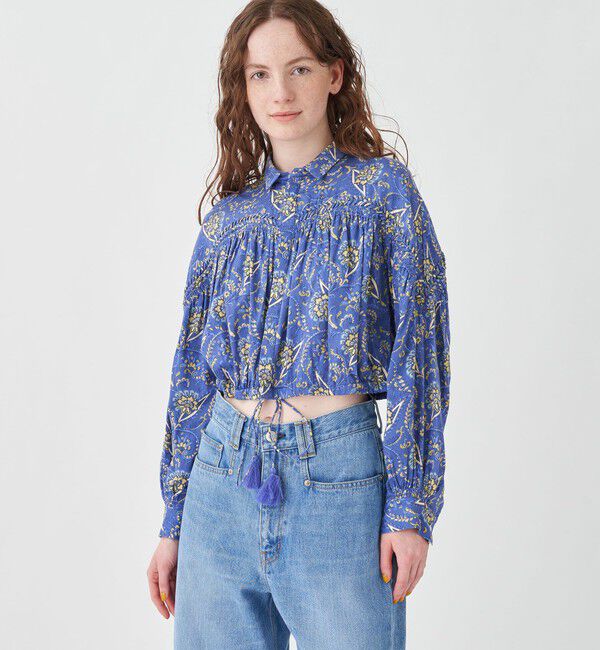 SOULEIADO「コットンサテンプリント クロップドブラウス」|シャツ・ブラウス|