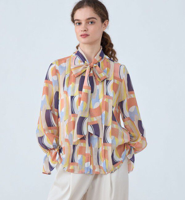 Ballsey「オプティカルプリント ボウタイブラウス」|シャツ・ブラウス|
