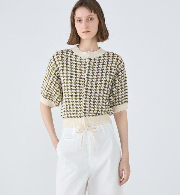 MACPHEE「ハウンドトゥース ハーフスリーブカーディガン」|カーディガン|