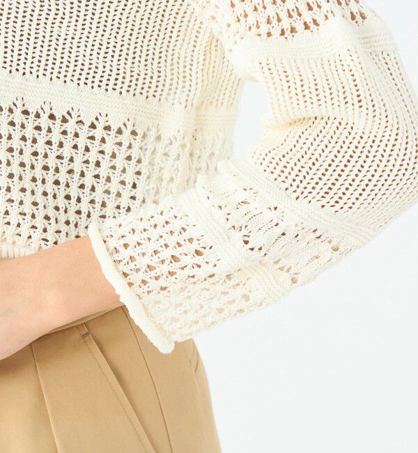 MACPHEE「【WEB限定】コットンレーシー クルーネックカーディガン」|カーディガン|