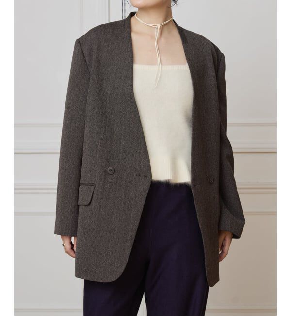 IENA LA BOUCLE「IENA LA BOUCLE メランジウールカラーレスジャケット」|ノーカラージャケット|