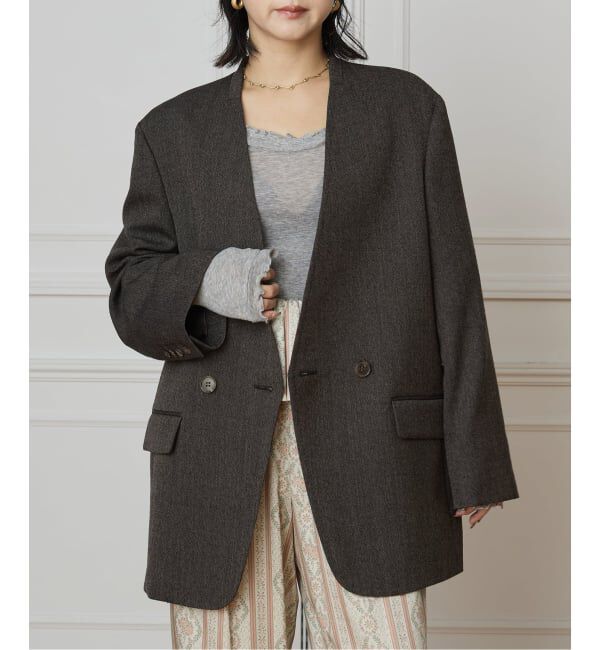 IENA LA BOUCLE「IENA LA BOUCLE メランジウールカラーレスジャケット」|ノーカラージャケット|