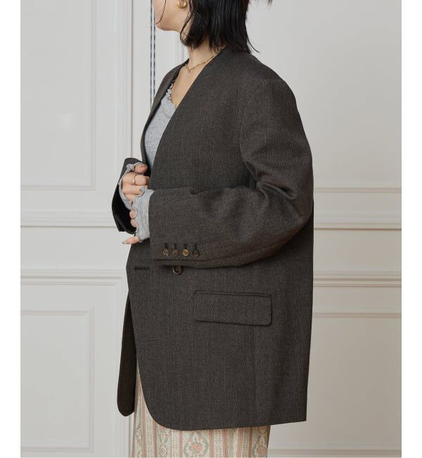 IENA LA BOUCLE「IENA LA BOUCLE メランジウールカラーレスジャケット」|ノーカラージャケット|