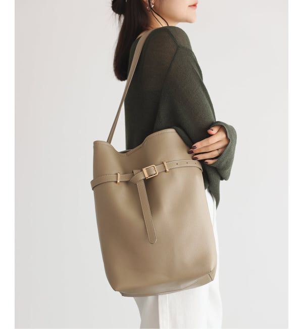 SLOBE IENA「《追加》SLOBE ベルトスクエアトートバッグ」|ショルダー・メッセンジャー|ベージュ A