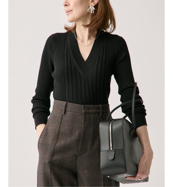 VERMEIL par iena「SLOWOOL Vネック プルオーバー」|ニット・セーター|ブラック