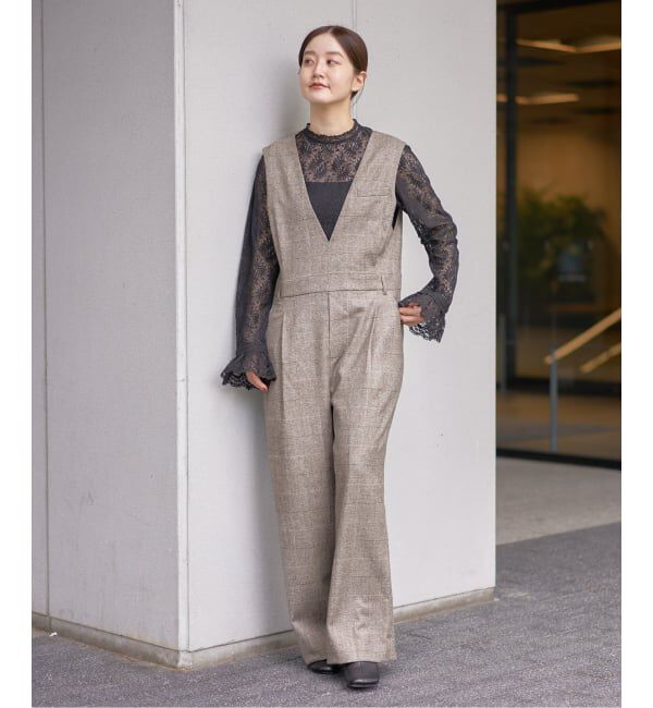 IENA「ソフトチェック サロペット」|オールインワン|