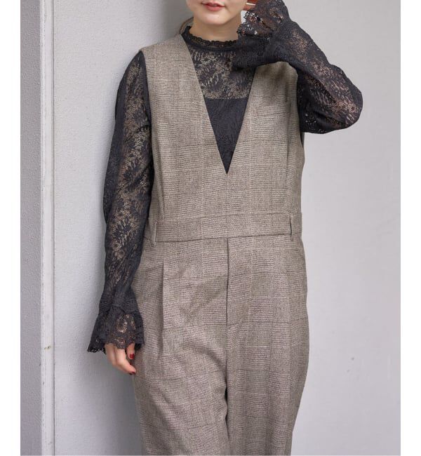 IENA「ソフトチェック サロペット」|オールインワン|