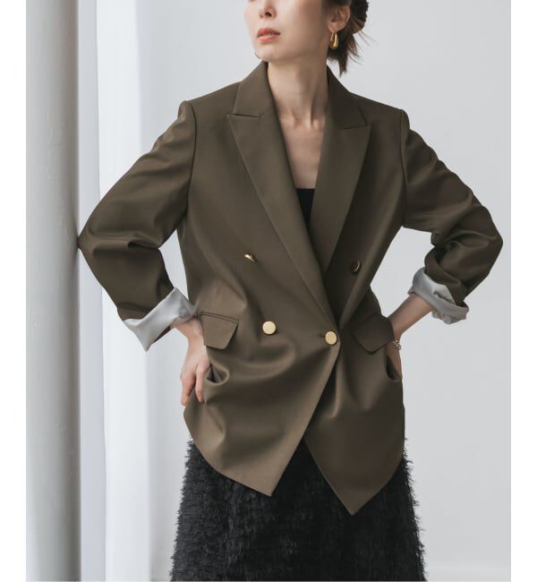 NOBLE「エステルツイルピークドラペルジャケット」|テーラードジャケット|ブラウン