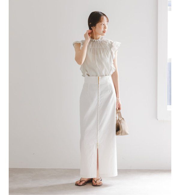 NOBLE「《追加4》【洗える】シャーリングフリルノースリブラウス」|シャツ・ブラウス|