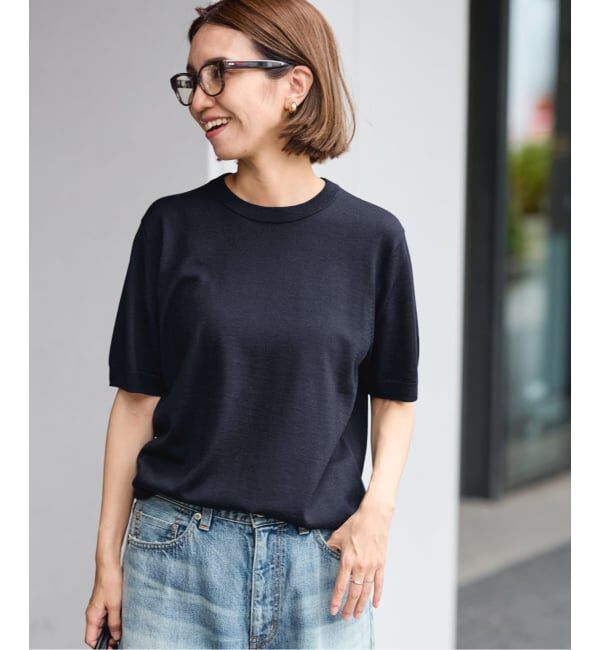 FRAMeWORK「イタリアヤーン basicハーフスリーブプルオーバー」|ニット・セーター|