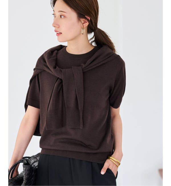 FRAMeWORK「イタリアヤーン basicハーフスリーブプルオーバー」|ニット・セーター|ブラウン