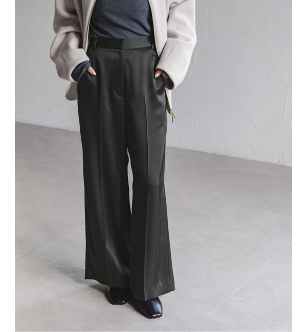 NOBLE「《追加2》【洗える】ルナサテンベルテッドパンツ」|スラックス|ブラウン B