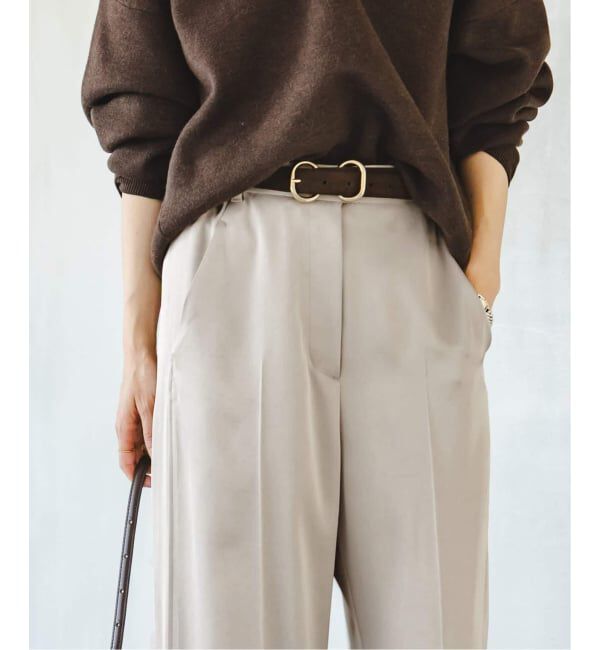 NOBLE「《追加2》【洗える】ルナサテンベルテッドパンツ」|スラックス|