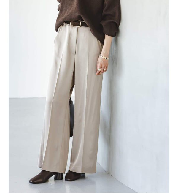 NOBLE「《追加2》【洗える】ルナサテンベルテッドパンツ」|スラックス|