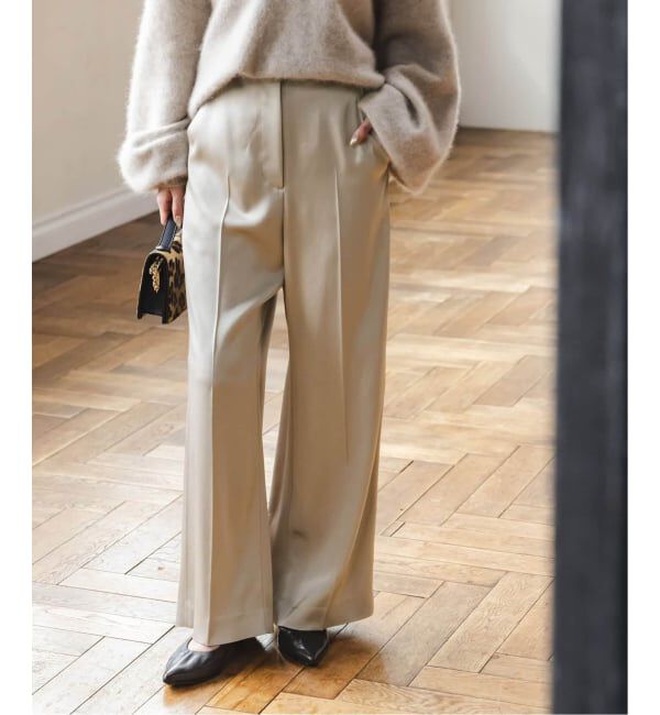 NOBLE「《追加2》【洗える】ルナサテンベルテッドパンツ」|スラックス|ベージュ A