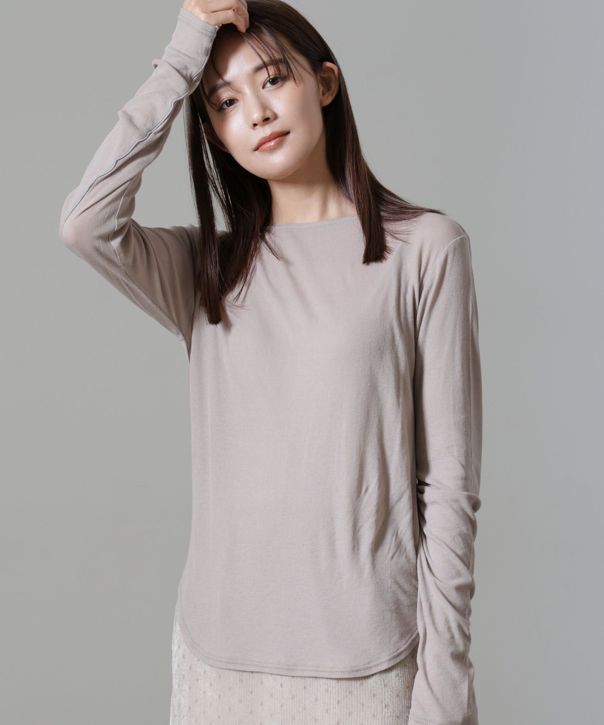 nano･universe「シアーガーゼボートネックトップス」|Tシャツ・カットソー|ベージュ