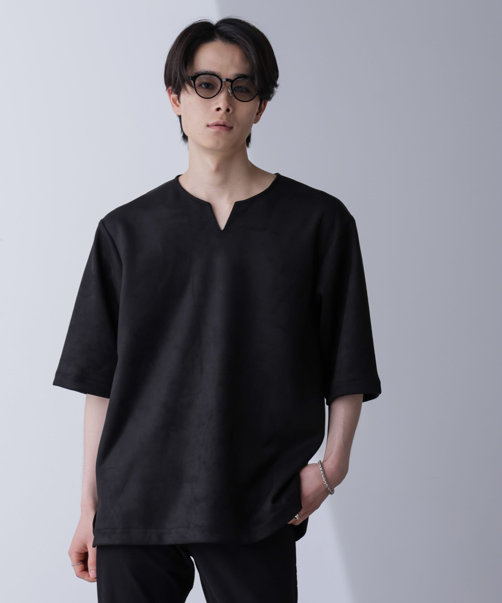 nano･universe「フェイクスエードリラックスTシャツ 半袖」|Tシャツ・カットソー|ブラック