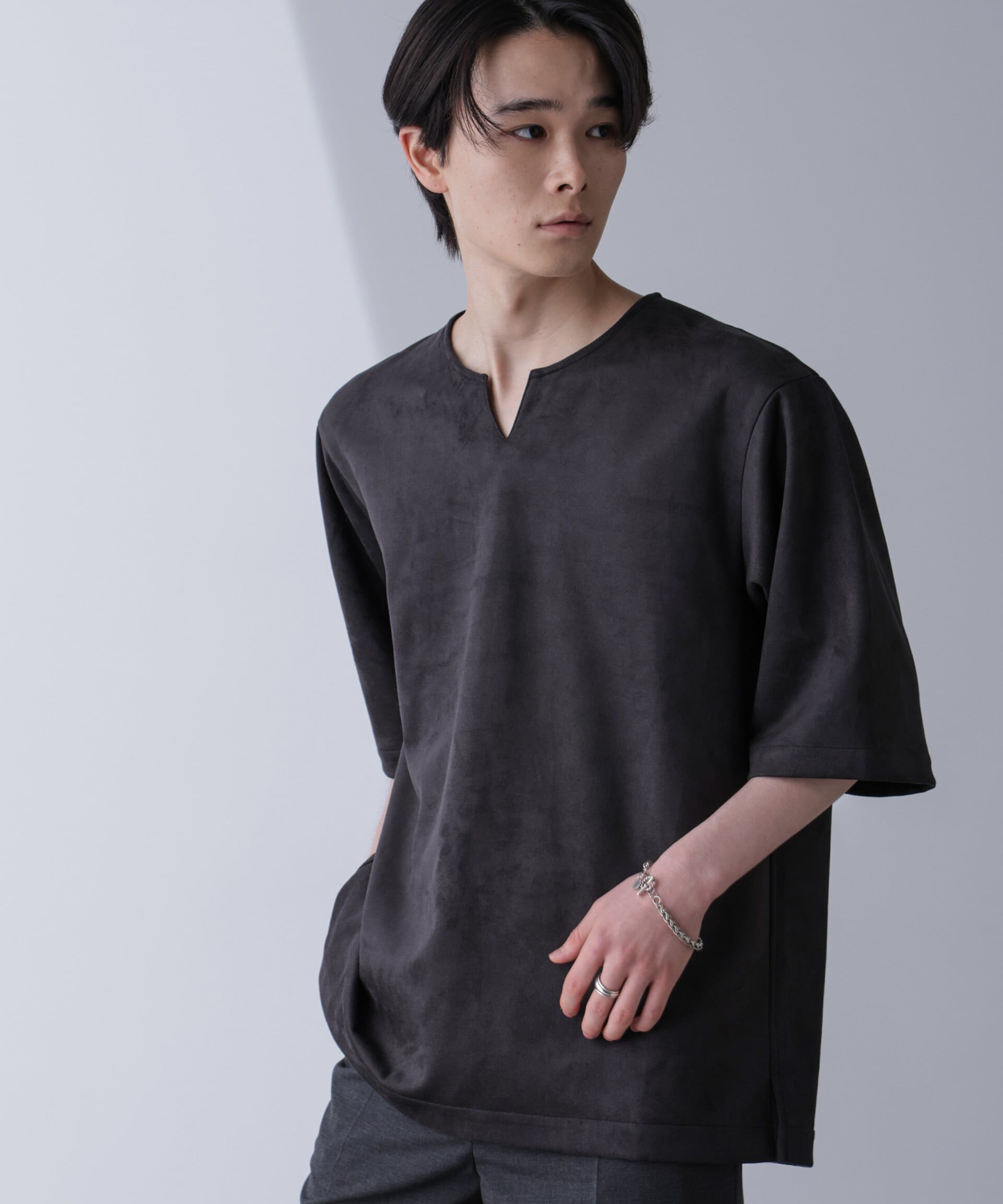 nano･universe「フェイクスエードリラックスTシャツ 半袖」|Tシャツ・カットソー|チャコール3