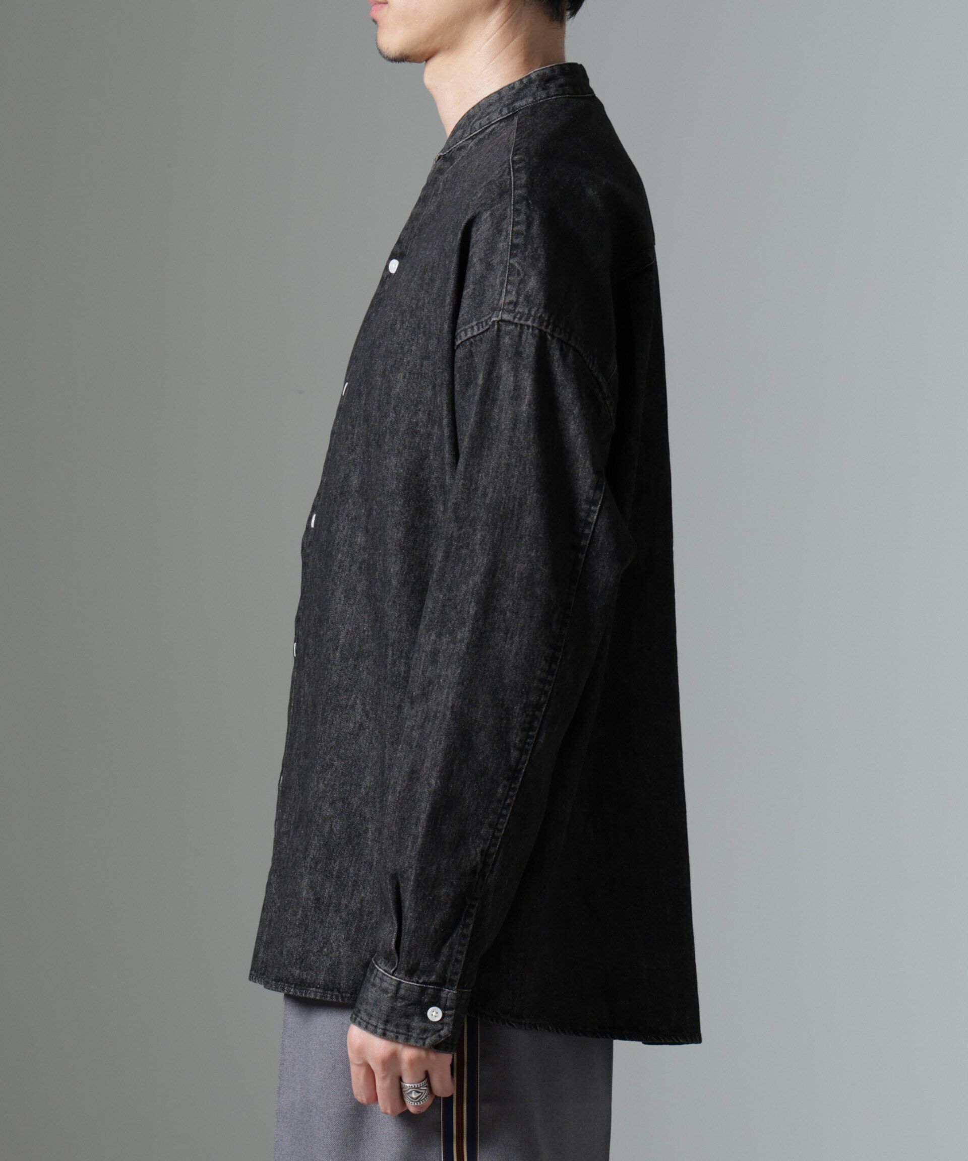 nano･universe「「大人のワイドシャツ」バンドカラーデニム 長袖」|シャツ・ブラウス|