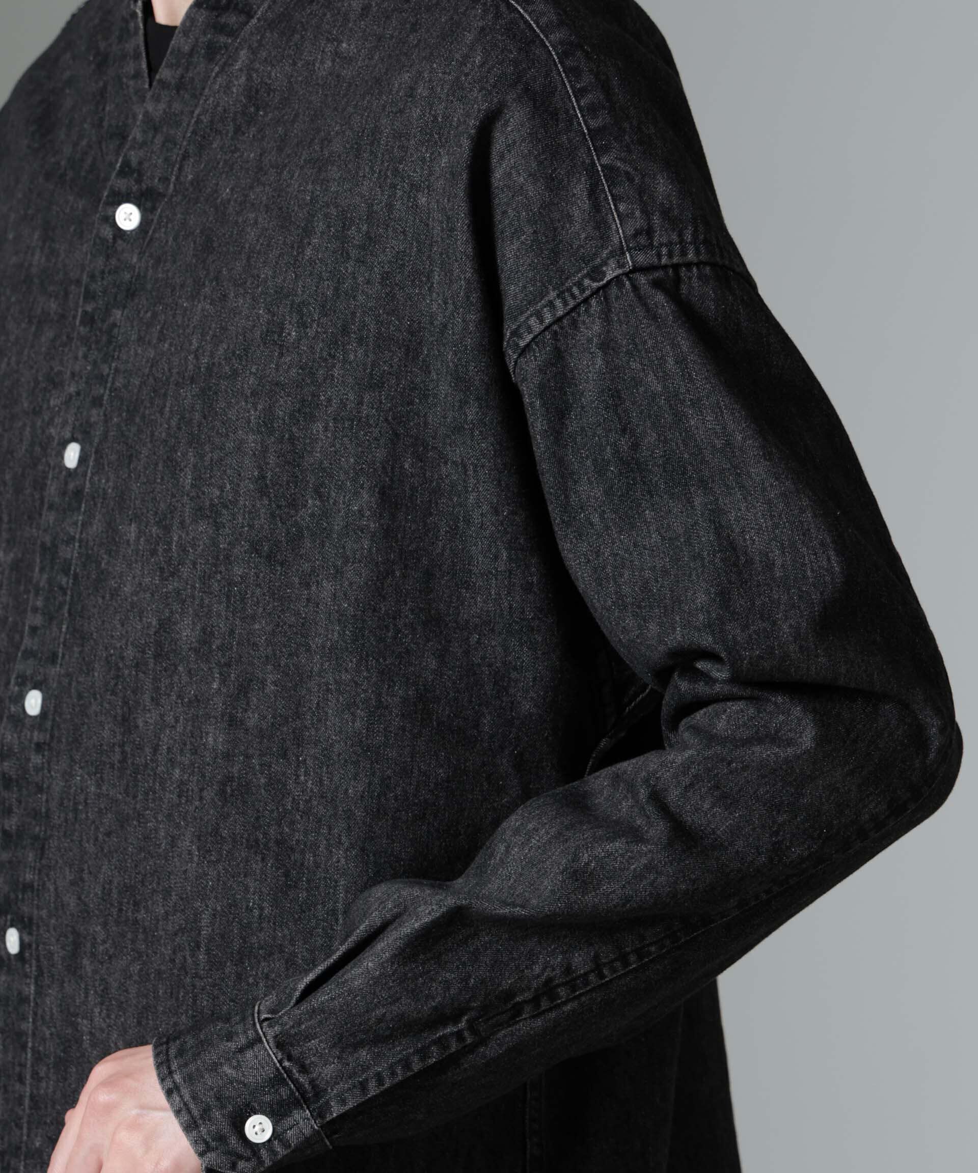 nano･universe「「大人のワイドシャツ」バンドカラーデニム 長袖」|シャツ・ブラウス|