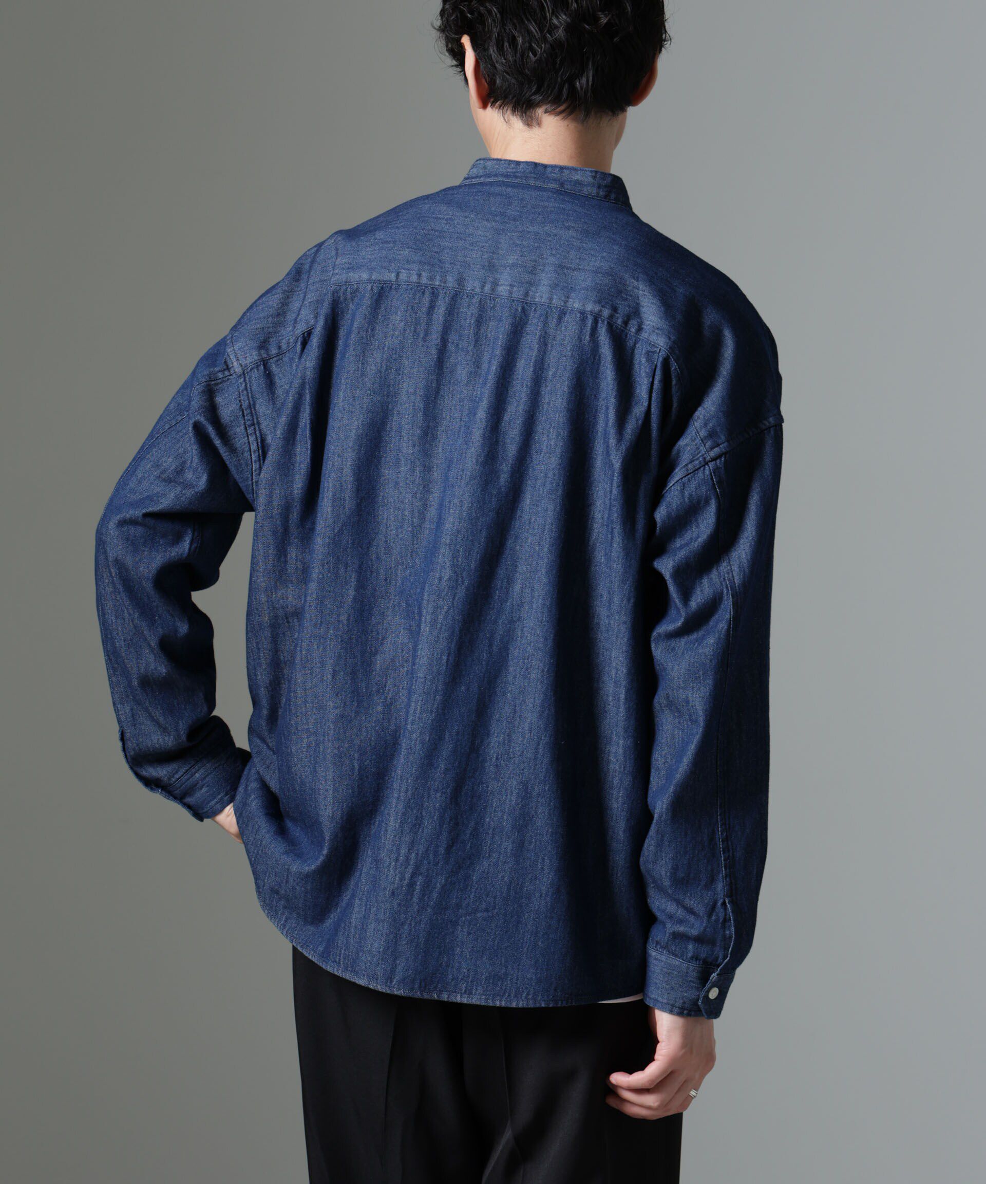 nano･universe「「大人のワイドシャツ」バンドカラーデニム 長袖」|シャツ・ブラウス|