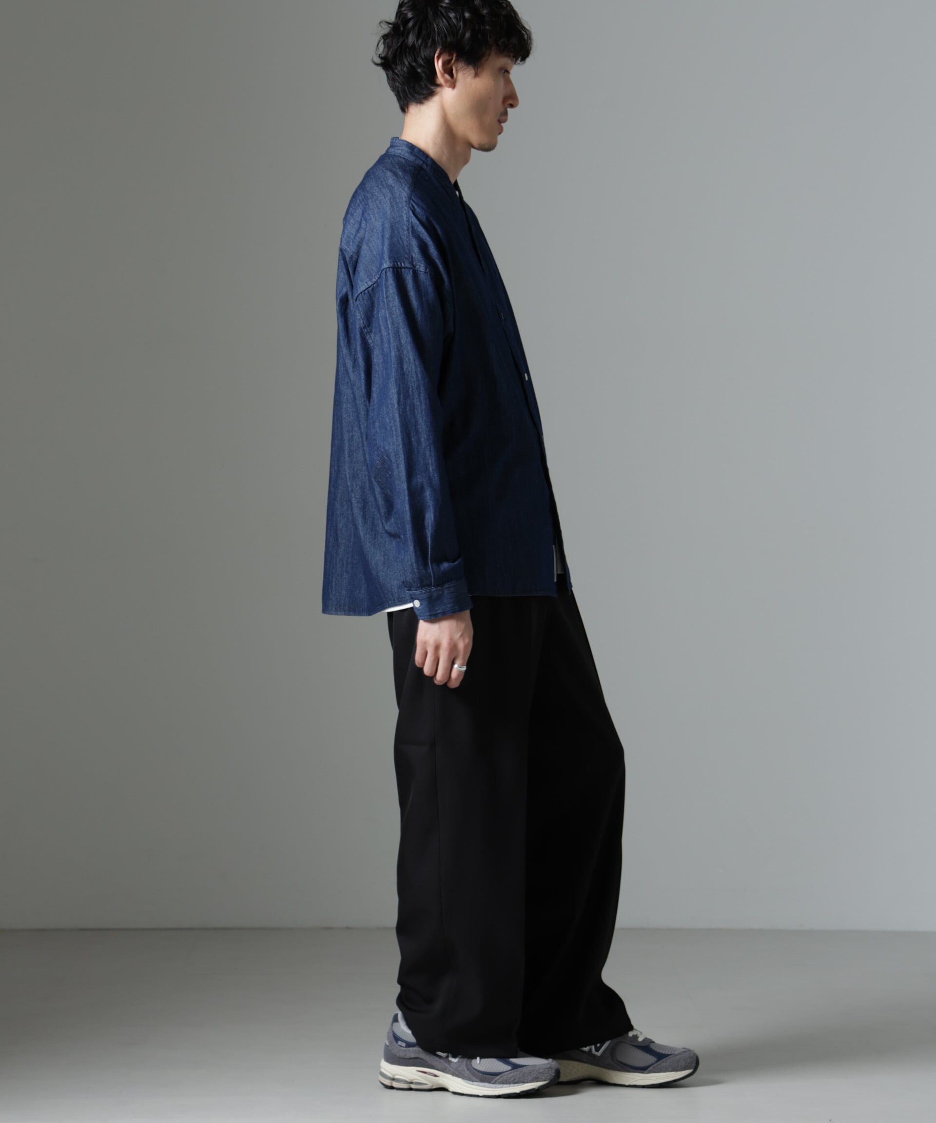 nano･universe「「大人のワイドシャツ」バンドカラーデニム 長袖」|シャツ・ブラウス|