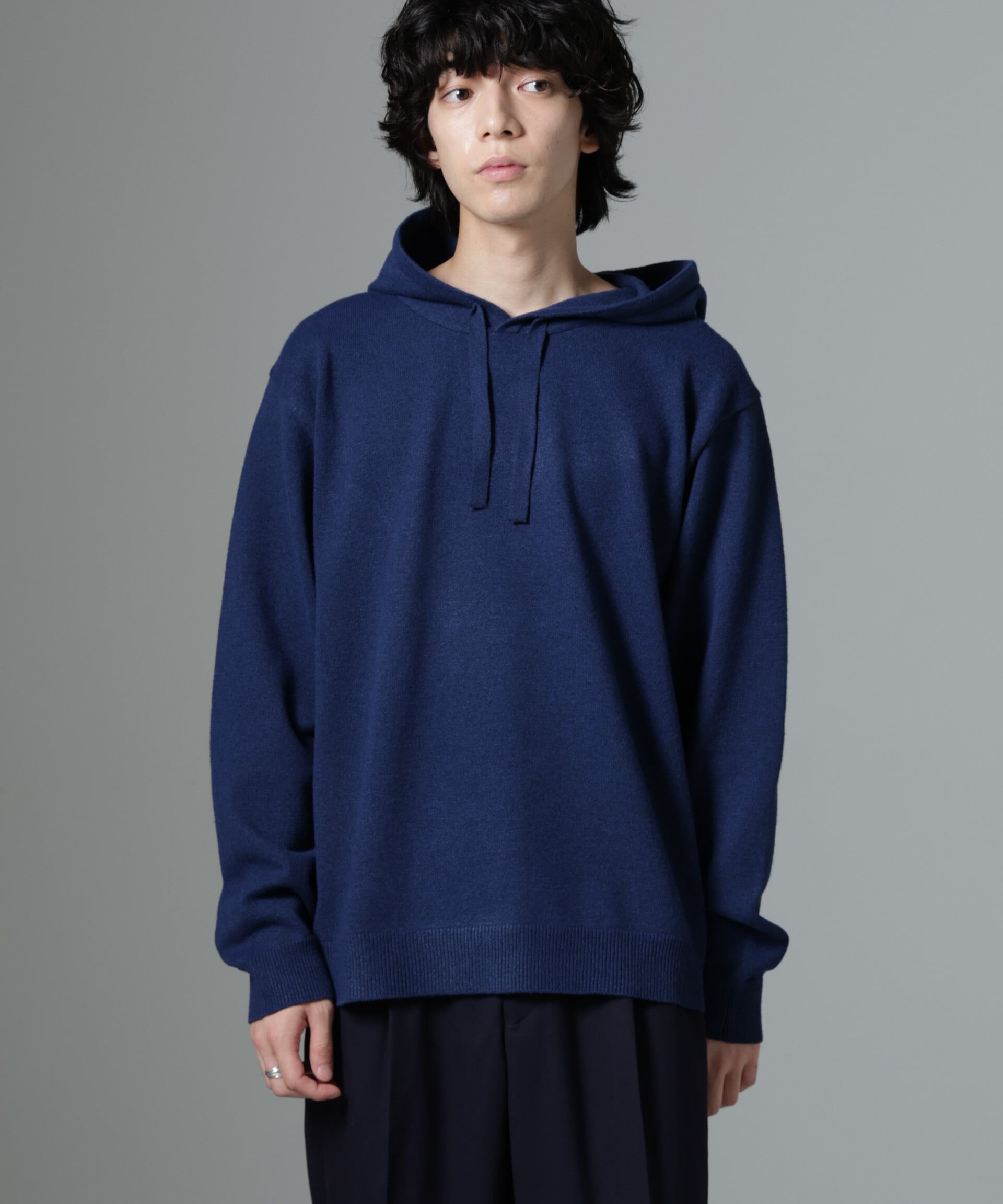 nano･universe「天竺編みニットパーカー」|ニット・セーター|ネイビー